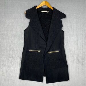 Soft Surroundings Vest Womens XS Black Oversized Mixed Media Fleece Faux Suede